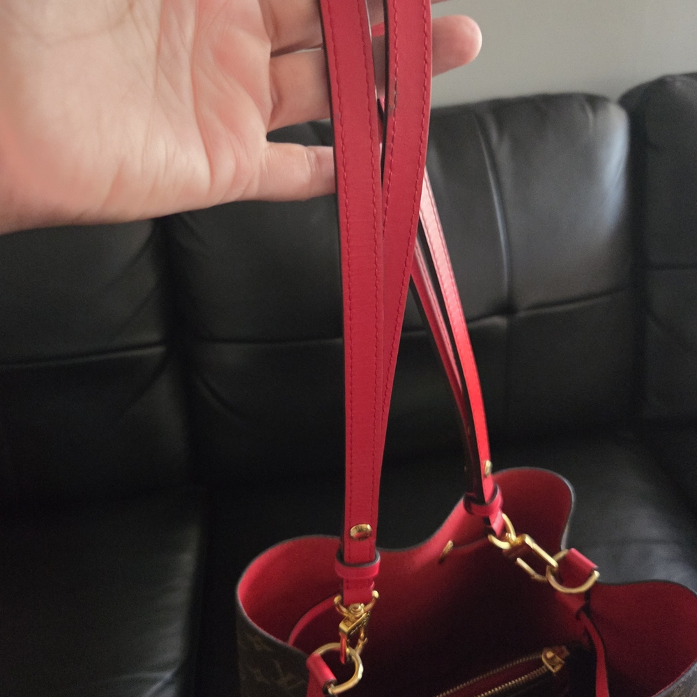 Louis Vuitton Red Monogram Leather Shoulder Bucket Bag with Gold Hardware